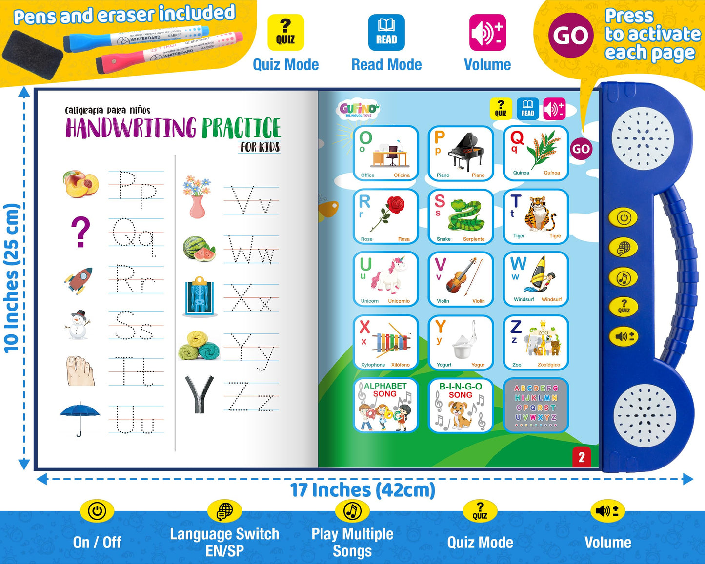 Gufino Bilingual Activity Books For Kids Ages 3-5 - English & Spanish Interactive Workbook Learning Toys: Abcs, Numbers, Shapes,