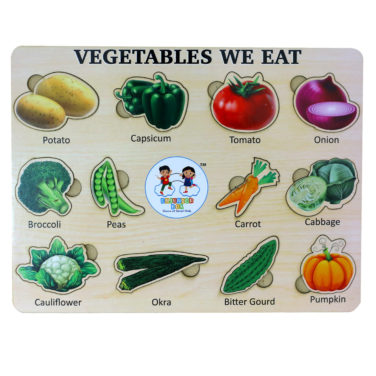 Enjunior Box  Vegetables Wooden Puzzle Without Knobs Educational And Learning Toy For Kids
