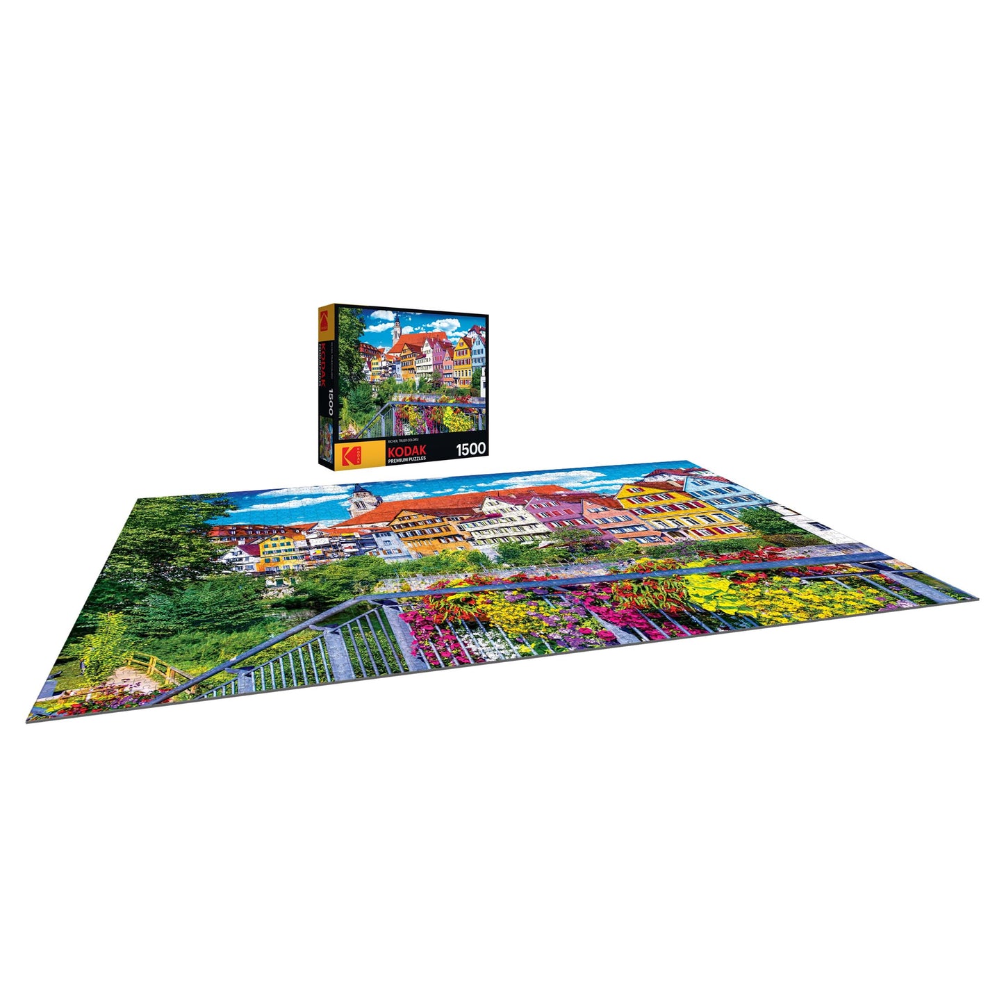 KODAK PREMIUM PUZZLES 1500 Piece Jigsaw Puzzle - Floral Colorful Town, Tubingen Germany, Multi-colored, Cardboard