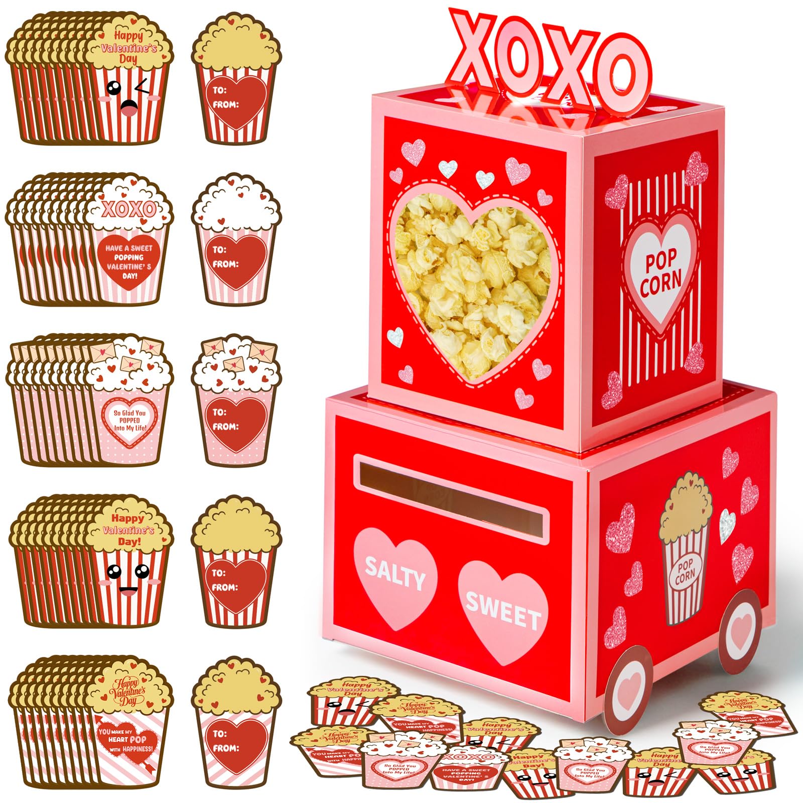 luck sea Valentines Day Popcorn Paper Mailbox Crafts Kit for Kids, DIY Valentine s Mail Box Craft with 50 Exchange Cards Valent