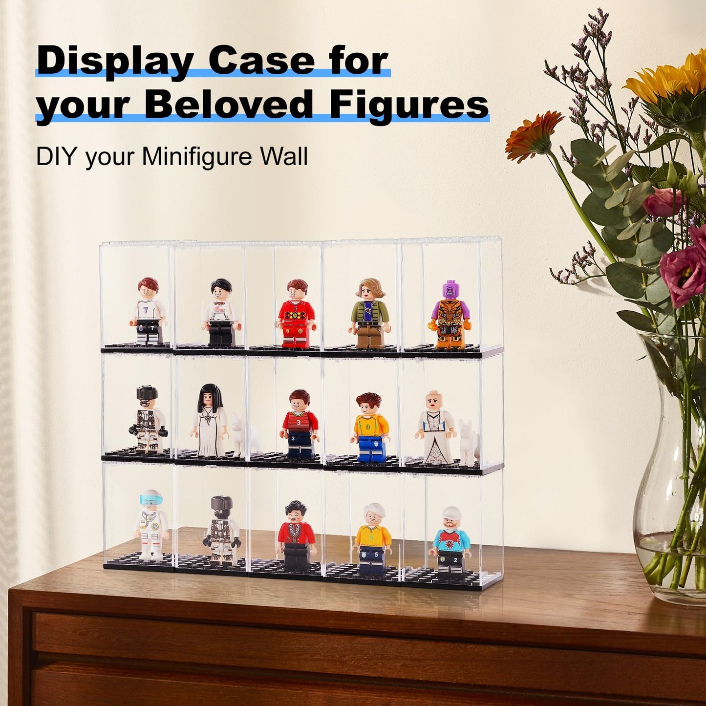 Pokiiulk 15 Pcs Minifigure Display Cases - Acrylic Display Box Fit For Minifig And Action Figures, Stackable Boxes For Figures C