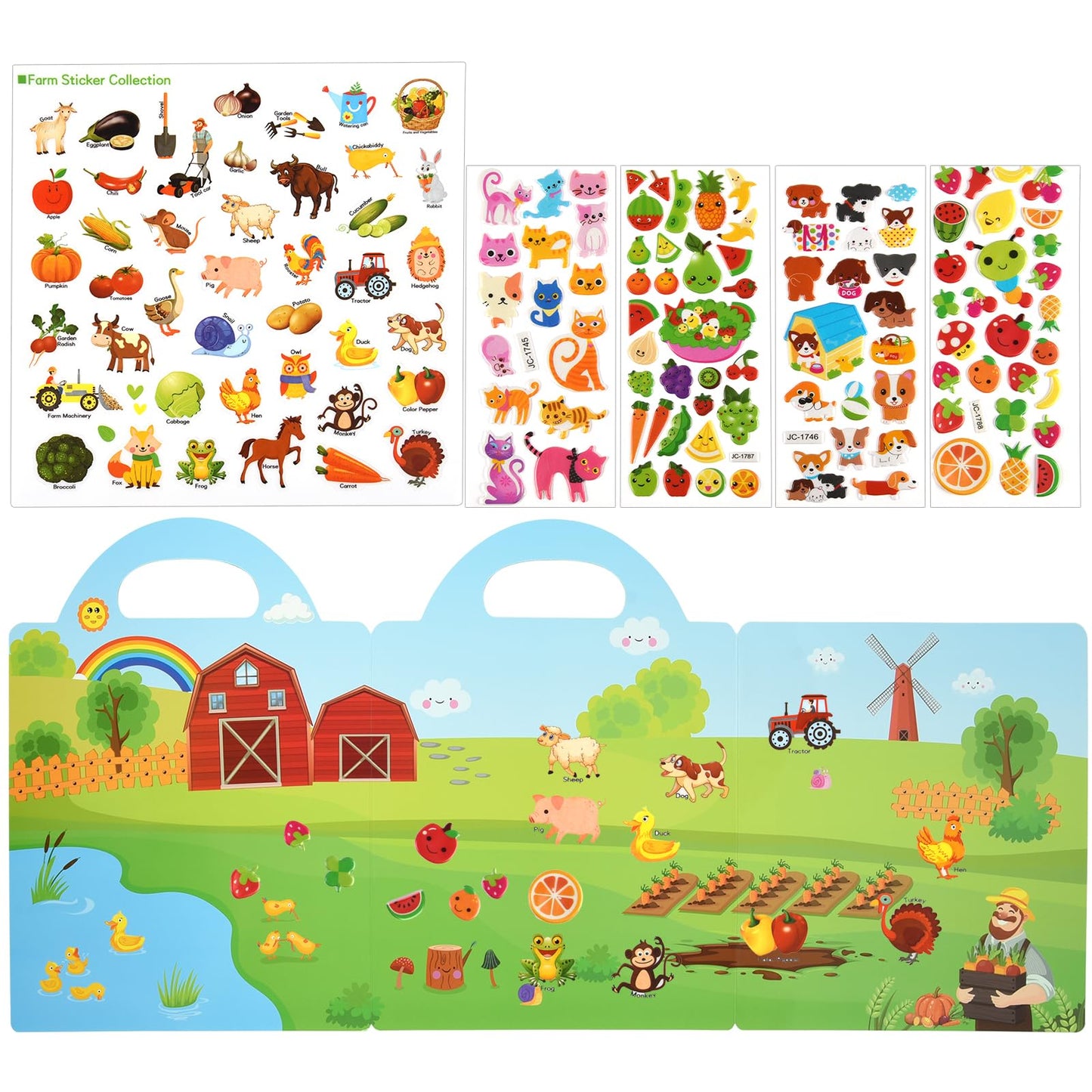 Astaron Reusable Sticker Book For Toddlers, 88 Pcs Farm Harvest Stickers Road Trip Activities Car Airplane Activities Travel Toys For Kids, Kids Quiet Time Activities (2-6 Age)