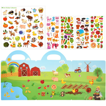 Astaron Reusable Sticker Book For Toddlers, 88 Pcs Farm Harvest Stickers Road Trip Activities Car Airplane Activities Travel Toys For Kids, Kids Quiet Time Activities (2-6 Age)