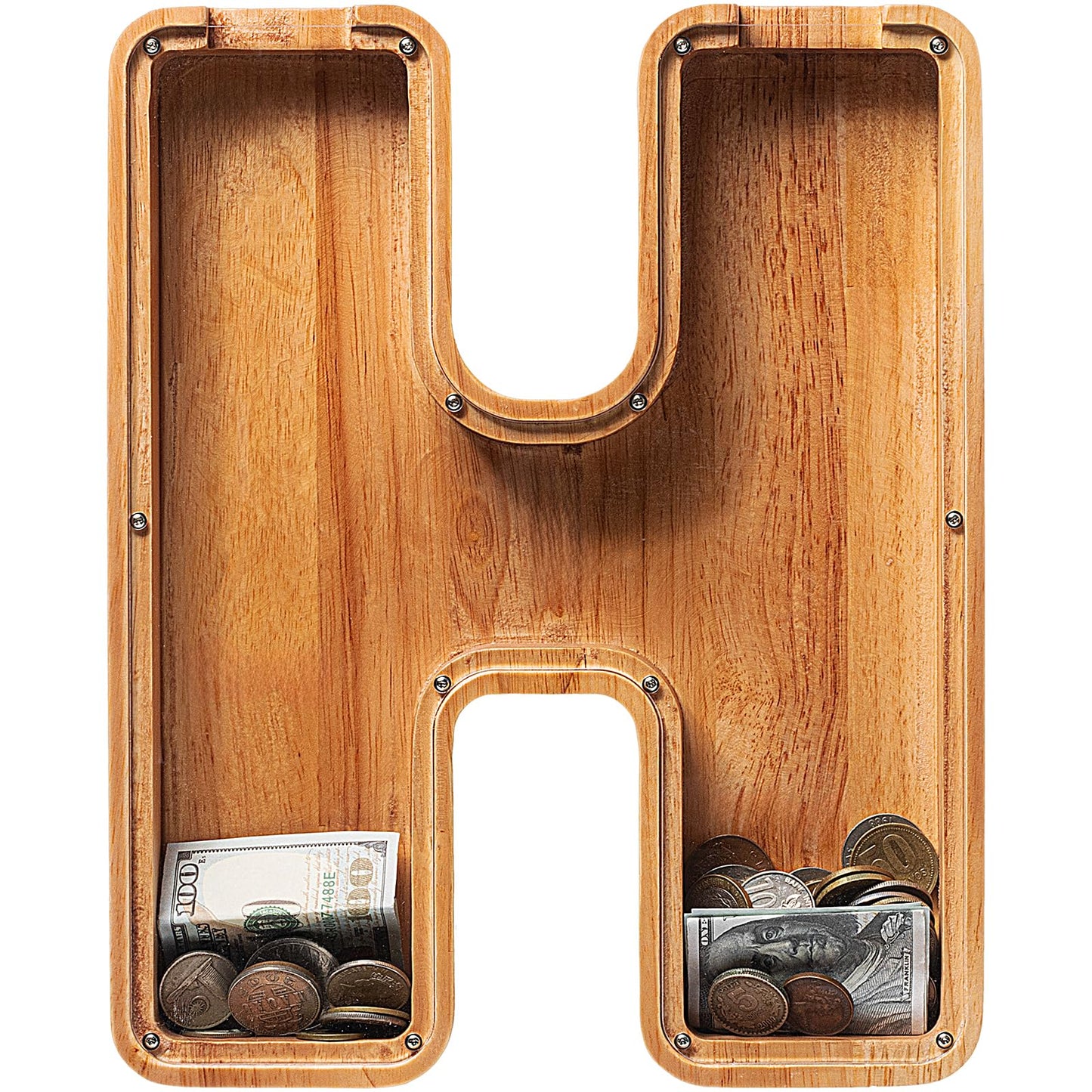 Sulevalt 12 Extra Large Wooden Letter Piggy Banks - Piggy Banks for Boys Girls Kids  Alphabet Money Banks with Initial H - Coin Banknote Bank Birthday/Christmas for Kids