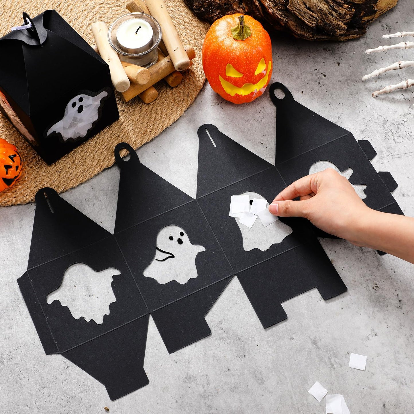 VIHOSE 16 Sets Halloween Ghost Paper Crafts Tissue Paper Lanterns Craft Kits Bulk Make Your Own Suncatchers Hanging Ornament DIY