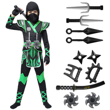 Spooktacular Creations Kids Green Ninja Costume  Child Boy Ninja Outfit Set  Halloween Costume for Toddler Themed Parties  Dress Up (3T  3-4 yrs)