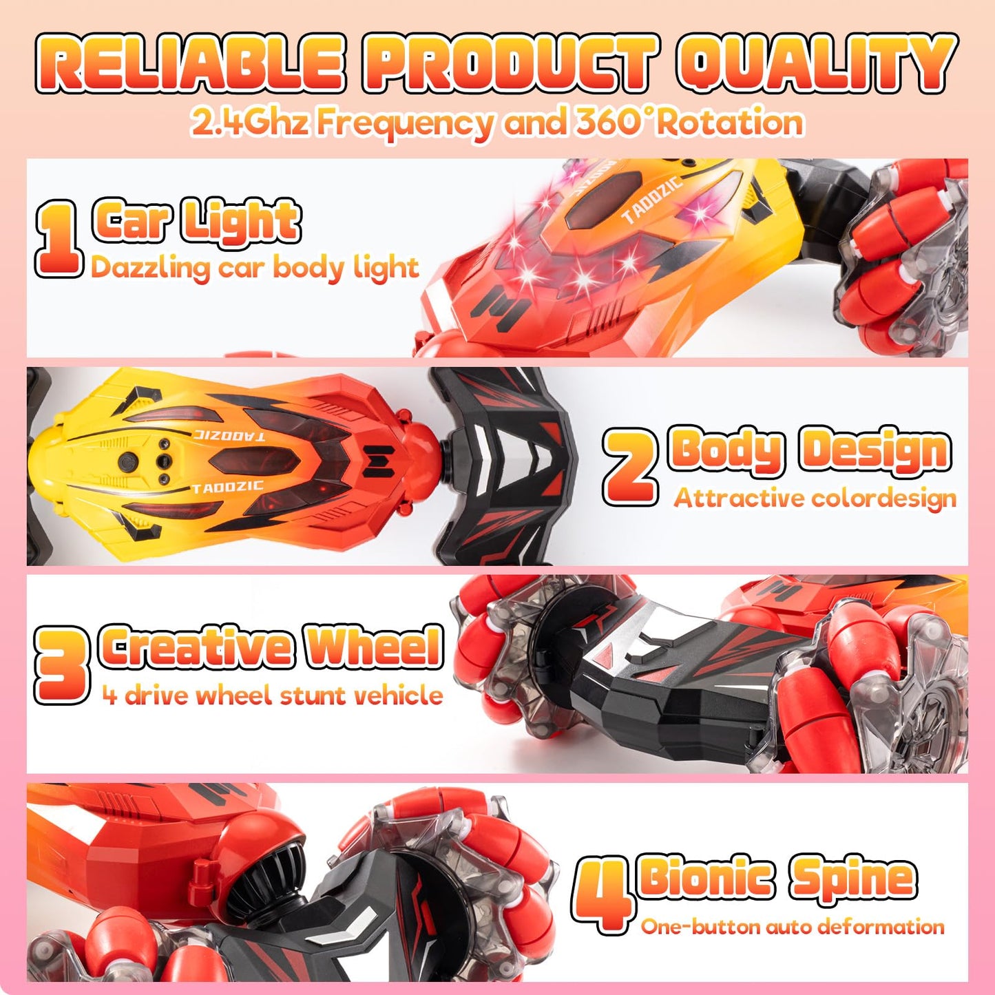 TADOZIC Gesture Sensing RC Stunt Car, 2.4GHz 4WD Stunt Car Toys for Ages 6-12 yr Boys Girls, Hand Controlled Remote Control Twis
