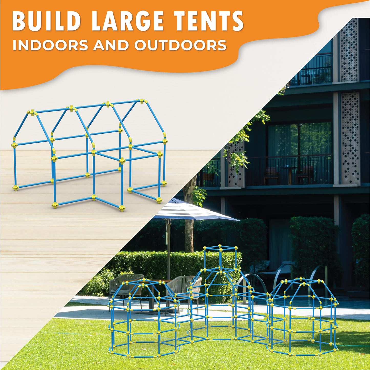 Fortstix Fort Building Kit for Kids - 180pc Modular STEM Toy Set, DIY Indoor & Outdoor Play Structures, Plastic Playset for Girls & Boys