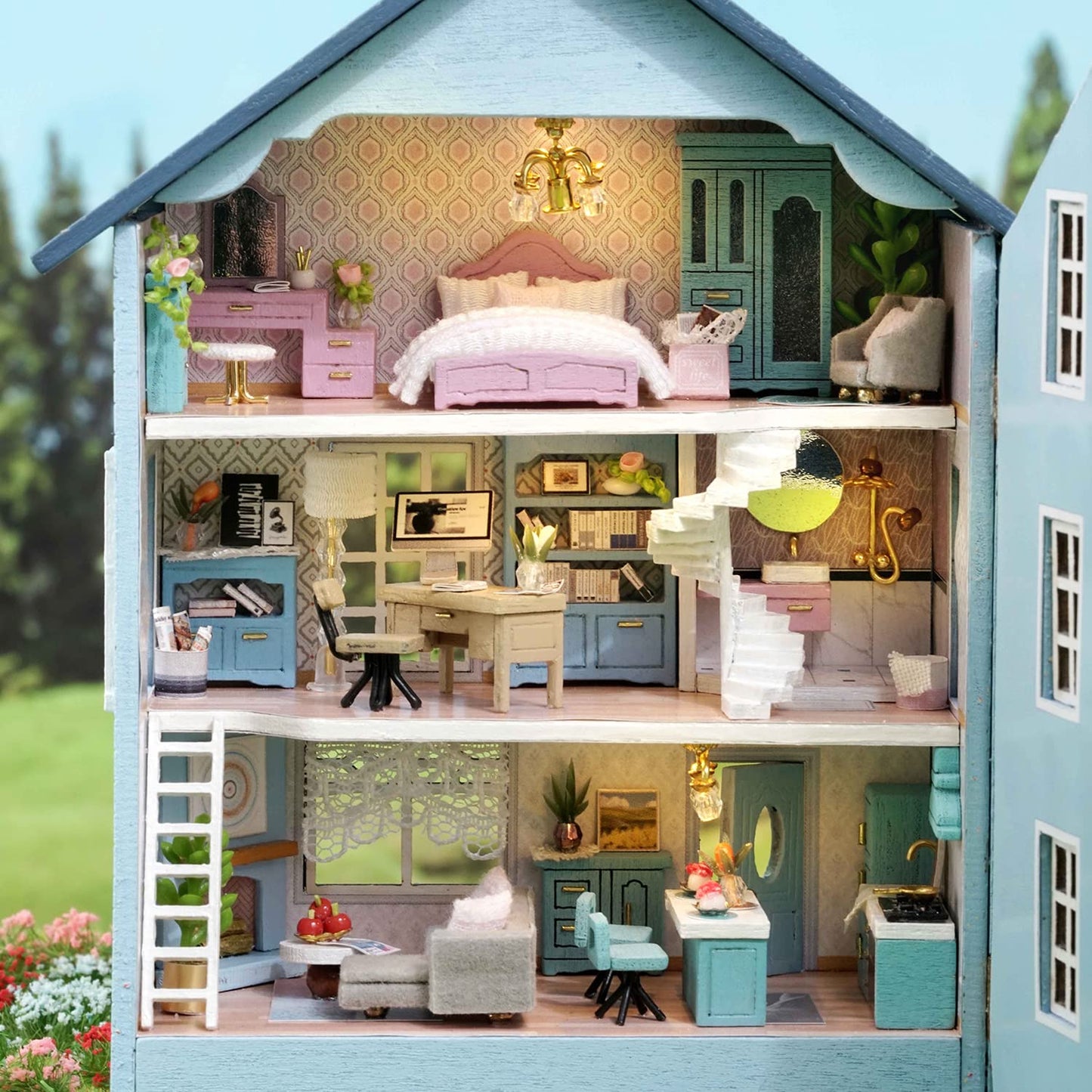Tukiie Diy Miniature Dollhouse Kit With Furniture, 1:32 Scale Creative Room Opened & Closed Mini Wooden Doll House For Kids Teens Adults(Molan House)