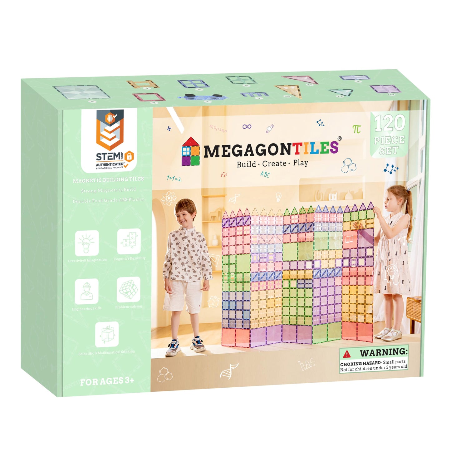 MEGAGONTILES 120PCS Premium Magnetic Tiles|Magnet Tiles|STEM AUTHENTICATED|Magnetic Blocks|Magnet Tiles|Magnetic Building Blocks
