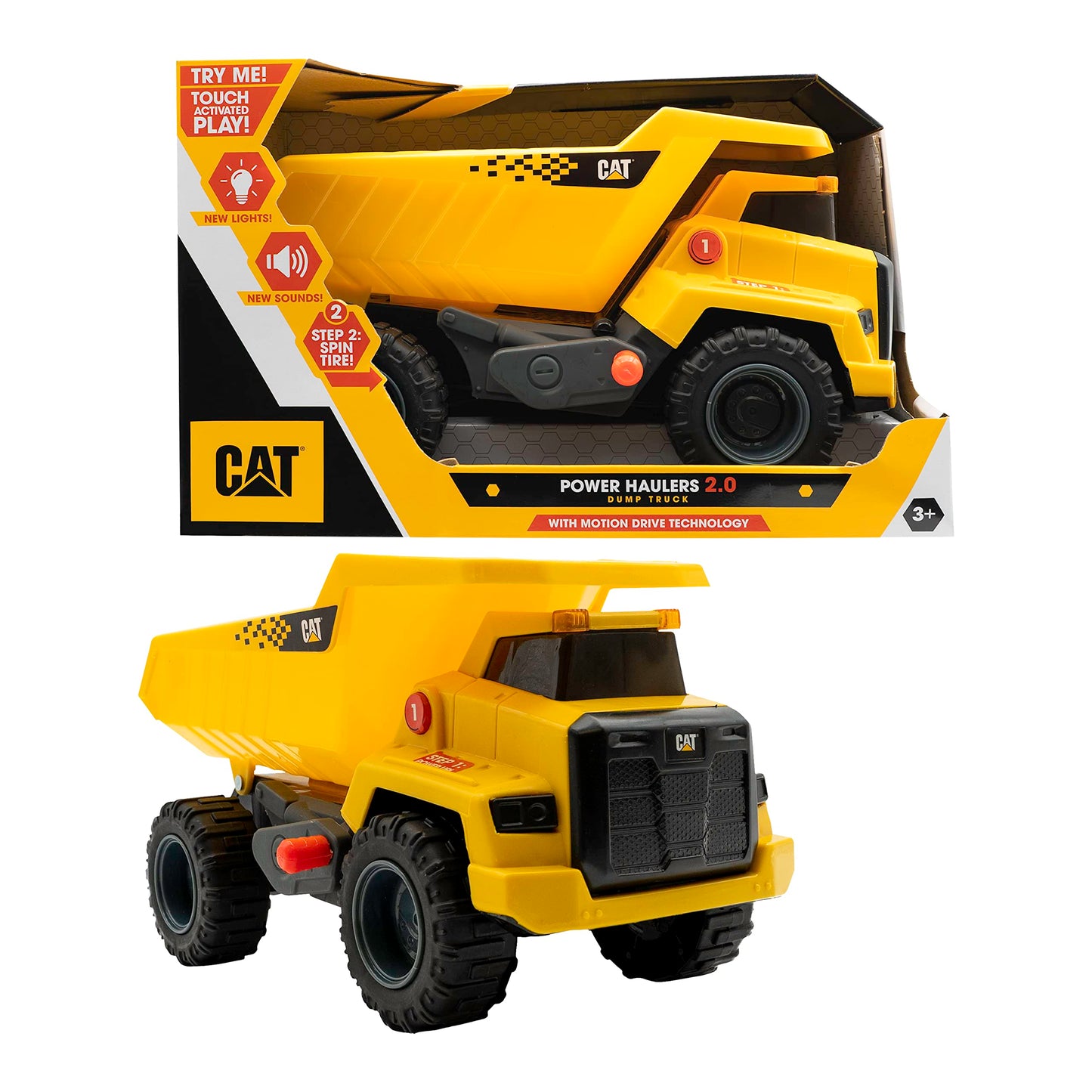 CAT Construction Toys Construction Power Haulers 2.0 Dump Truck, Realistic Lights and Sounds, Motion Drive Technology, Working F