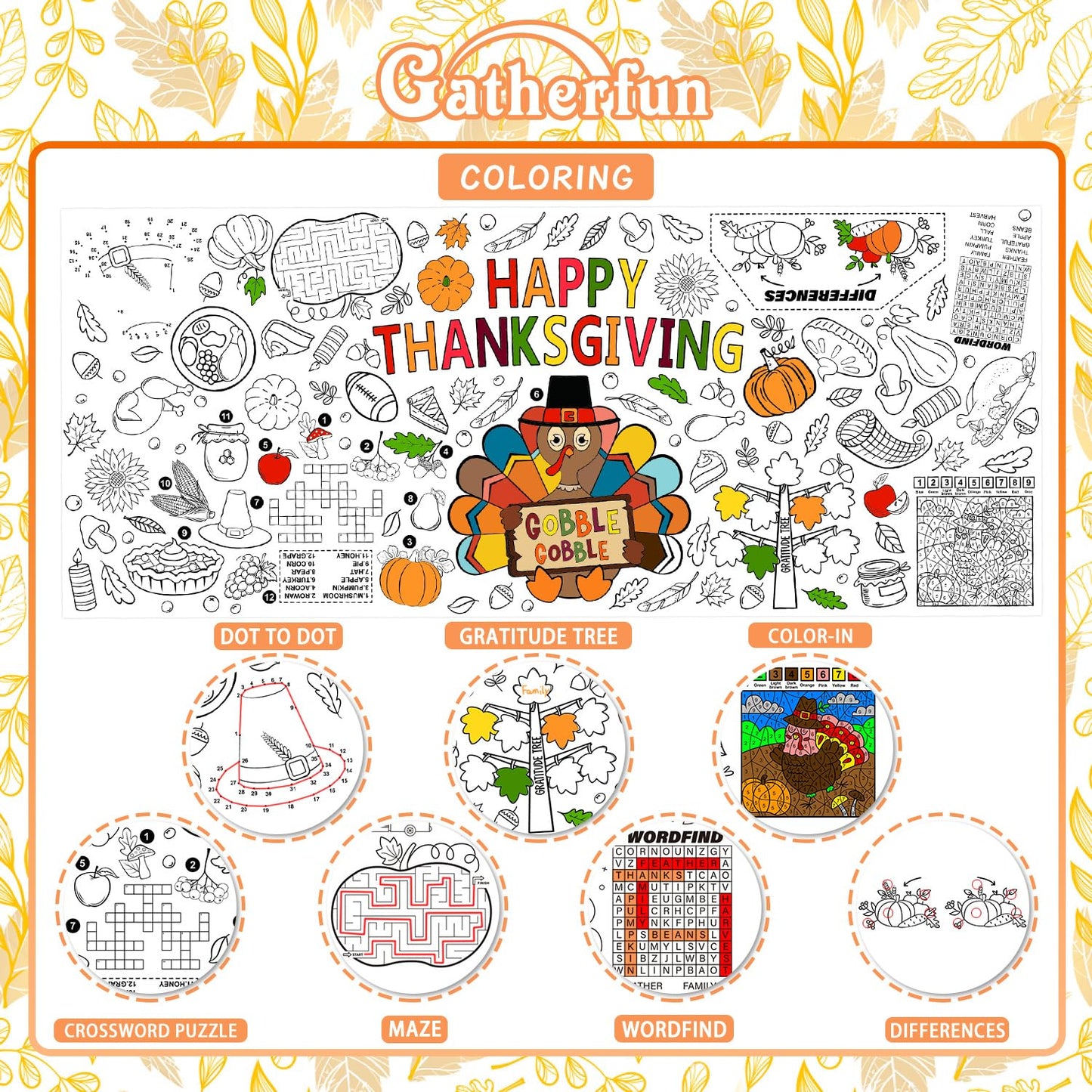 Family Fun Thanksgiving Activity Poster - 31.5 X 72 Inches, Turkey-Themed Thanksgiving Day Party, Versatile Paper Coloring Banne