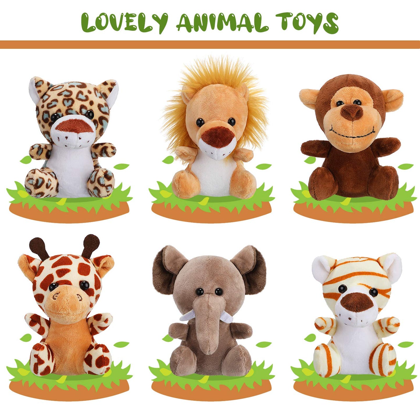 Sumind 12 Pieces Mini Stuffed Forest Animals Jungle Animal Plush Toys 4.8 Inch Cute Elephant Lion Giraffe Tiger Plush For Animal Themed Parties Achievement(Sitting)