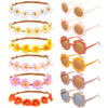 A1Diee 12Pcs Groovy Retro Flower Sunglasses Headbands Party Favors Boho Hippie Round Flower Polarized Eyewear Multicolor Daisy Flower Crown Costume Accessories Set 60S Festival Party Gifts For Kids