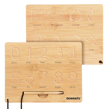 Asweets Montessori Wooden Number Practicing Board, Double-Sided Tracing Board And Shape Recognitiontool To Writing 123 Educational Toy Game For Preschool 3 4 5 Years Old Gifts