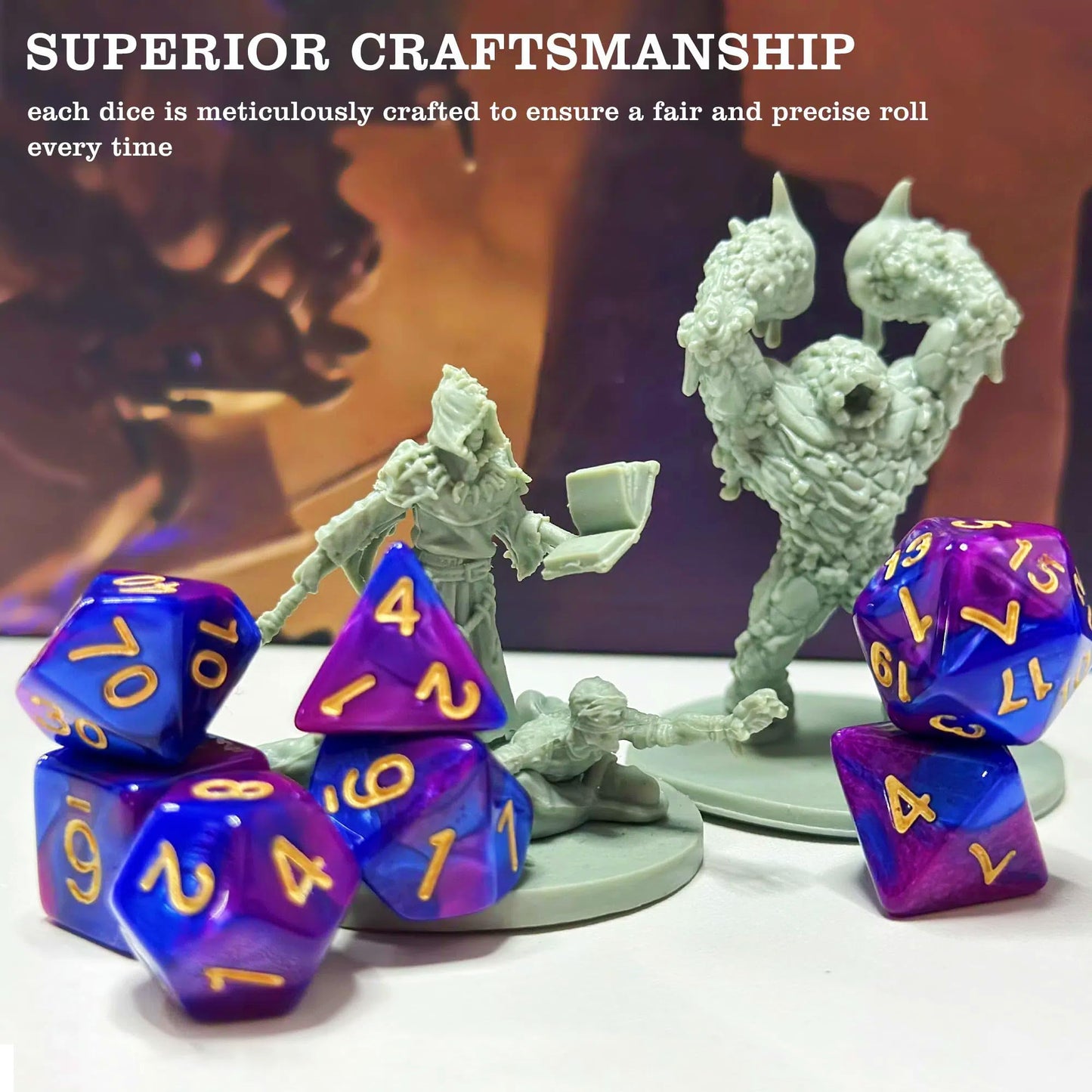Ausiibto Mystery Dice, Dnd Dice Set Of 7 Random Polyhedral, Suitable For D&D Role Playing Table Games - Green