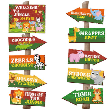 Hooqict 20 Pieces Safari Party Sign for Jungle Party Decorations Safari Decorations Directional Signs Classroom Wild Animal Birt
