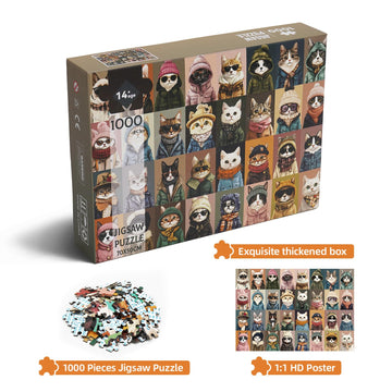 1000 Pieces Jigsaw Puzzles For Adults - Stylish Cats In Fashion - Unique Puzzle For Family And Friends - Challenging Puzzle Perf