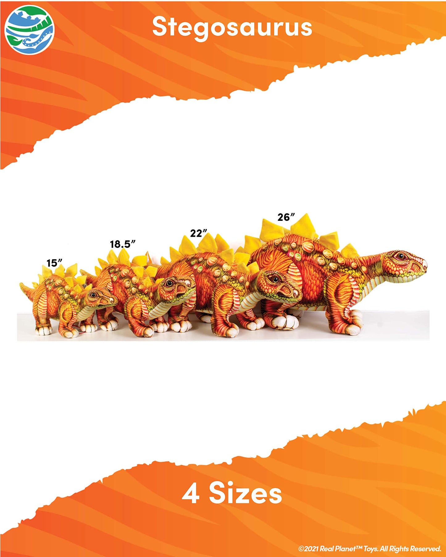Real Planet 15' Cute Dinosaur Plush - Dino Stuffed Animal, Little Boy Dinosaur Toy, Baby Stuffed Dinosaur, Kids Stuffed Animal, (Orange Stegosaurus, 15') (18.5' Long)