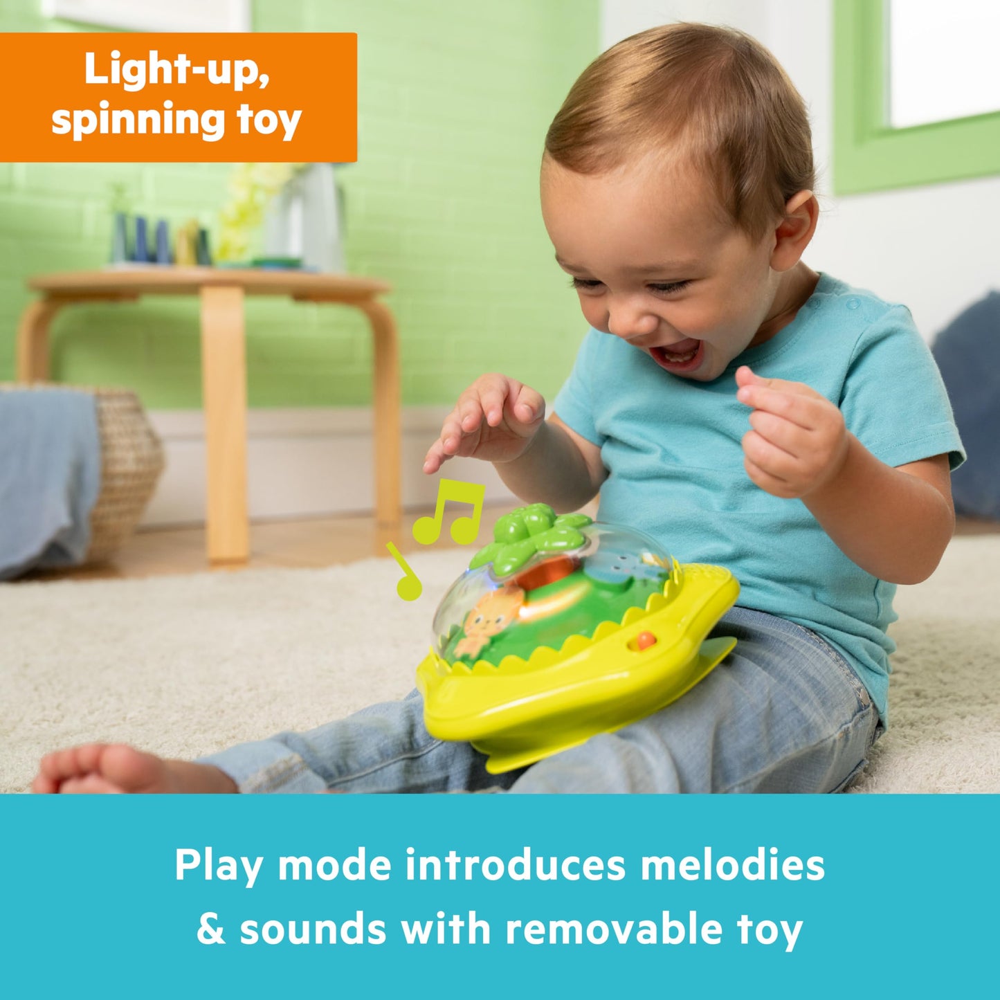 Bright Starts Wanderlights 2 Ways To Play Baby Walker, 10+ Melodies & Sounds, Light Up Spinning Toy, Ages 6 Months+