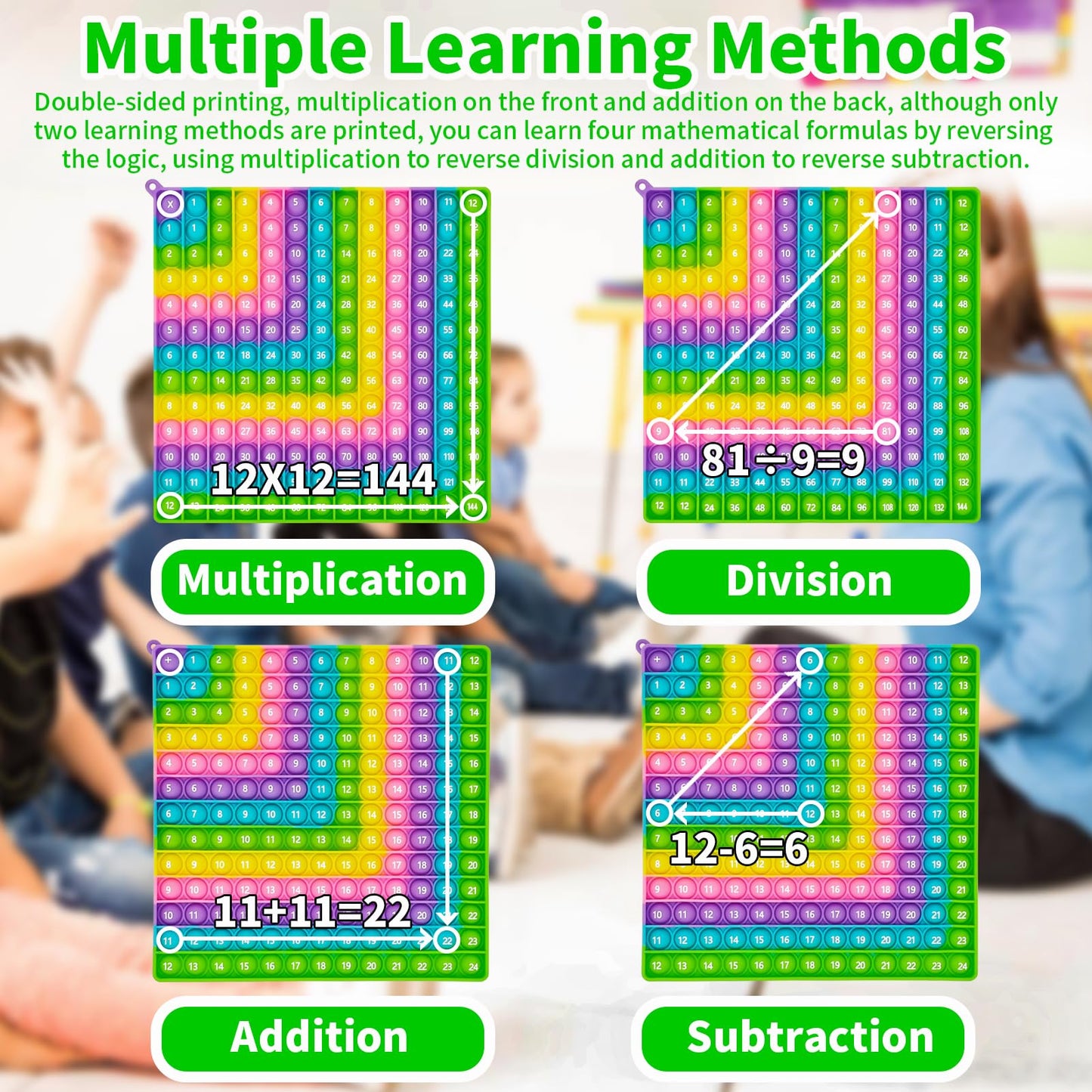12x12 Math Pop Board for Kids - Interactive Multiplication Table Chart with Poppable Bubbles, STEM Sensory Learning Toy, Classro