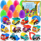 Duchong Prefilled Easter Eggs with Cars Toys for Easter Eggs Hunt,12 Packs 2.8 Plastic Eggs with Pull-Back Construction Vehicles