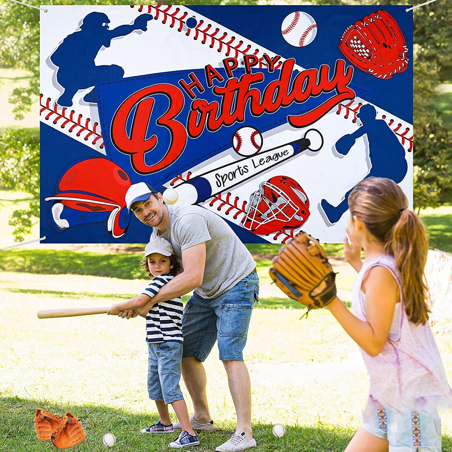 Zelaro Baseball Themed Party Banner, Happy Birthday Banner For Boys Kids Teens, Large Sport Birthday Backdrop For Christmas Holiday