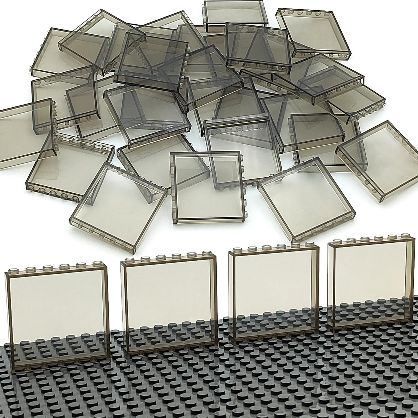 Zhx 30Pcs Clear Transparent Window House Building Brick Toy Classic Flat Plates Pieces And Parts Block Compatible With Major Brands (Black)