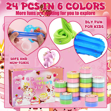 Funewest Valentines Day Gifts For Kids, 24 Valentines Ice Cream Butter Slime Card Bulk, Valentine Exchange Cards For Girls Boys