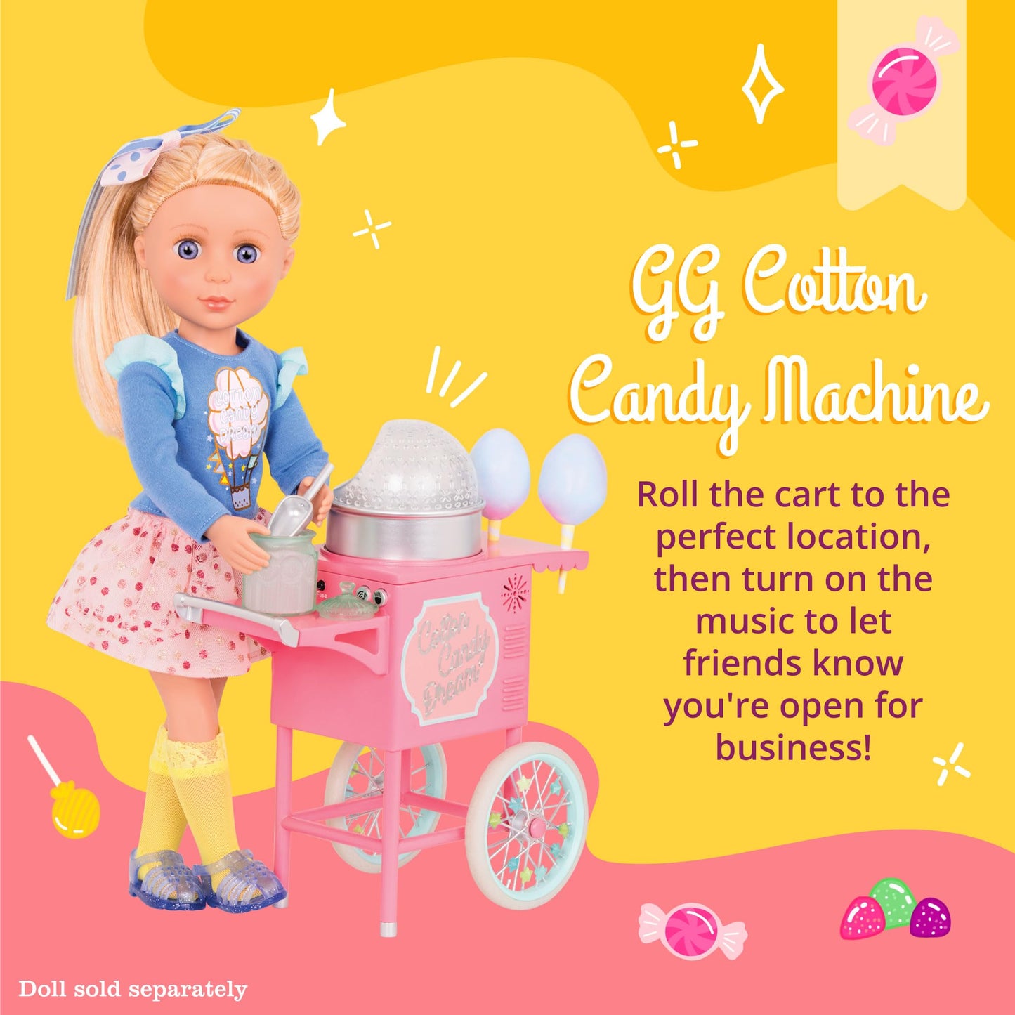 Glitter Girls 14-Inch Doll Accessories Cotton Candy Machine - GG57064Z, Plastic, Cooking Show Set for Girls 3+ Years