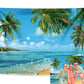 Ruini Polyester Tropical Beach Backdrop Summer Palm Trees Photography Backdrop Blue Sea Sky Sunshine Luau Themed Party Decoratio