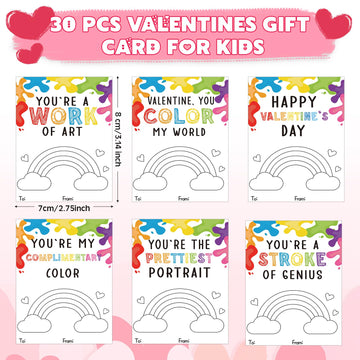 Sabary 24 Sets Valentines Day Gift for Kids, Valentines Gift Painting Cards Painting Canvas Panel with Wooden Easel Watercolor P