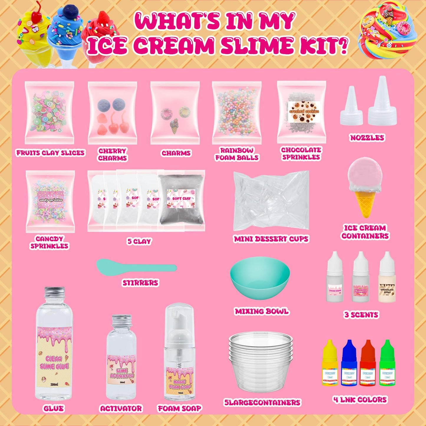 Mini Ice Cream Slime Kit For Girls, Fluffy Butter Slime Making Kit, Diy Slime Kit With 30+ Pieces For Ages 8-12, Fun Holiday Gif