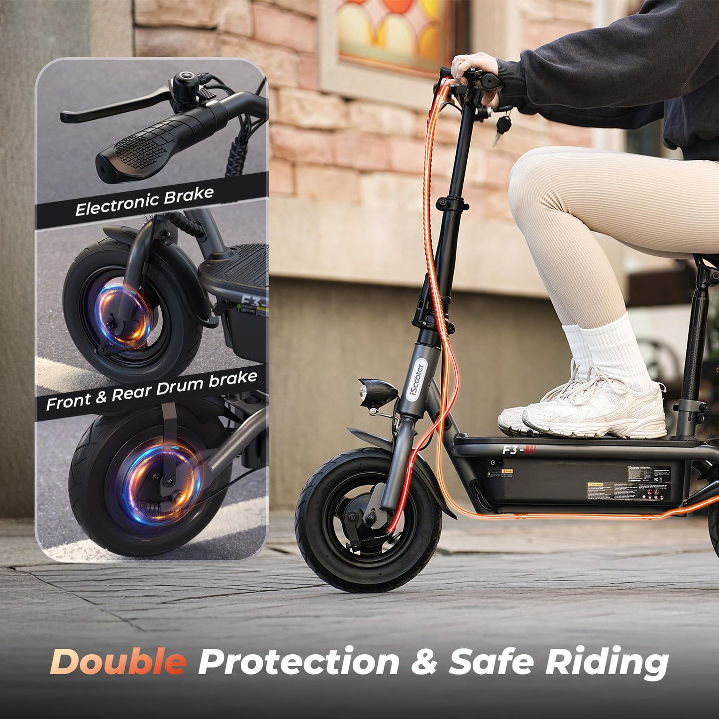 Iscooter F3 Electric Scooter With Seat, 28 Mph Top Speed & 37 Miles Range, 1000W Powerful Motor, 10'' Pneumatic Tire Scooters Fo