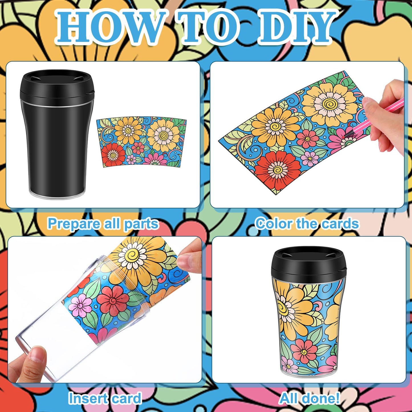 Yiyiring Set of 12 Mandala DIY Color Your Own Cups Diwali Mandala Crafts 10 oz Painting Coloring Cups Color Your Own Plastic Mug
