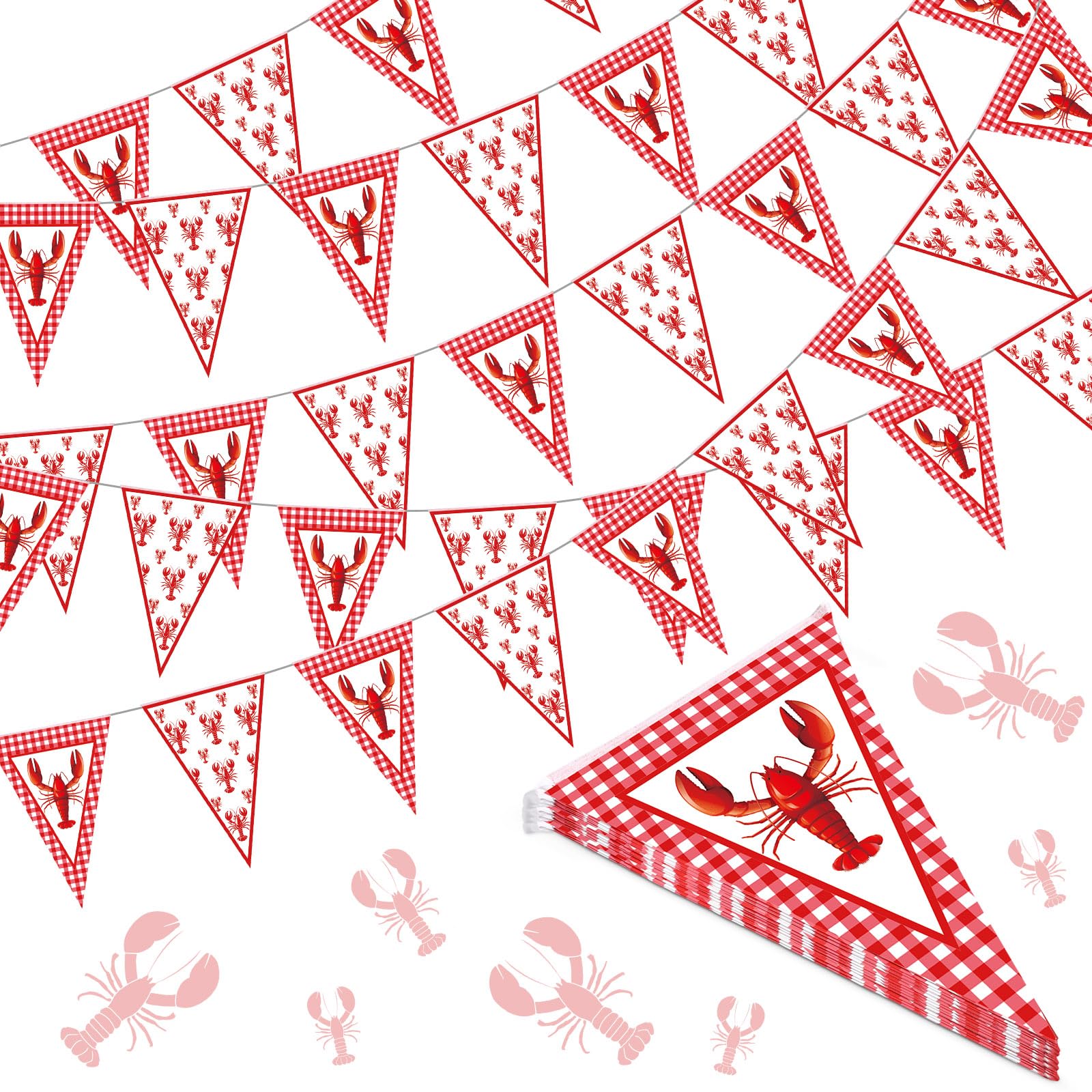 Boao 5 Pcs Crawfish Boil Party Decorations Crawfish Pennant Banner 49. 2ft Shrimp Boil Pennant Flags Red Plaid Hanging Banner fo