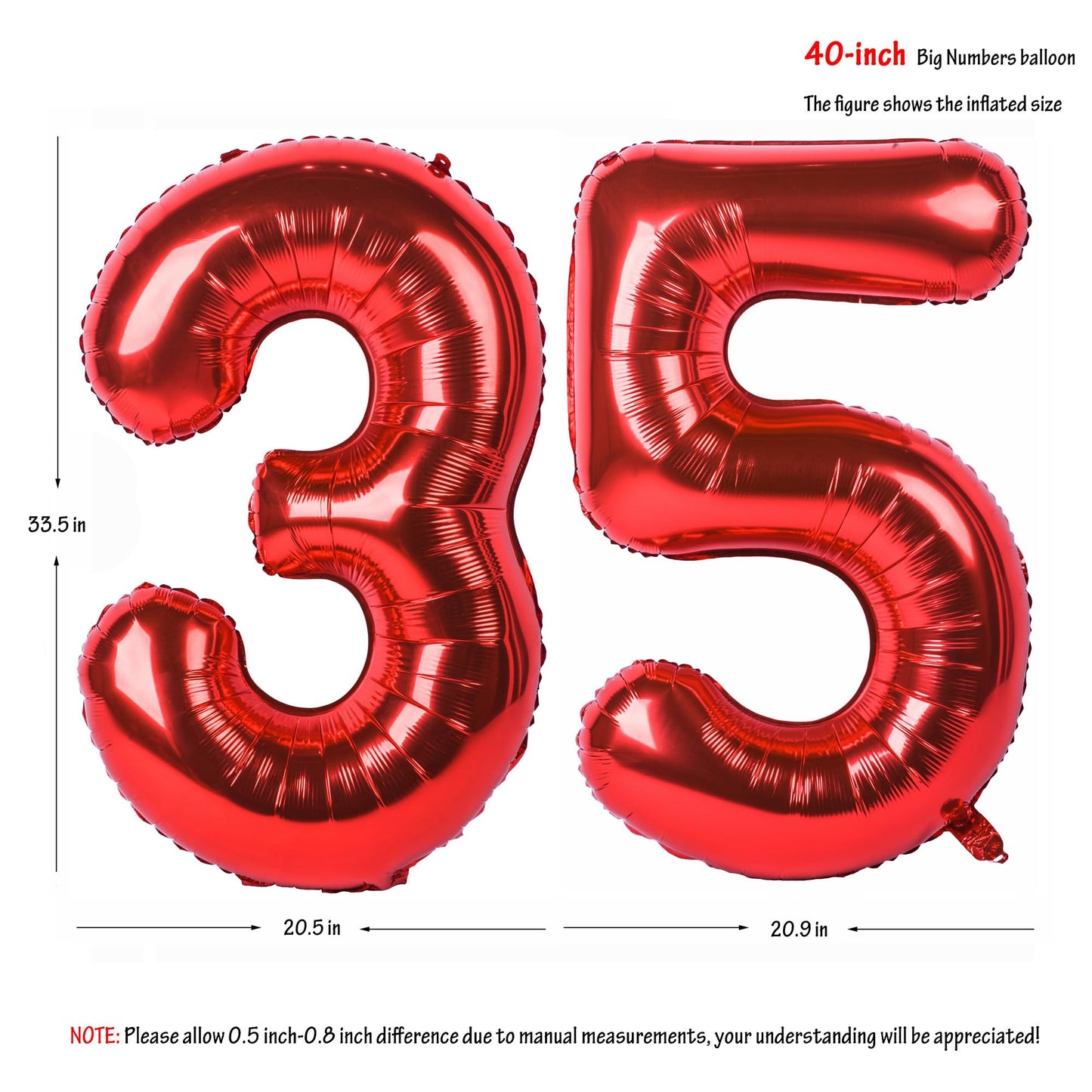 40 In Red Number Balloons Helium Foil Mylar Balloon Birthday Party Banquet Decoration Digital 35