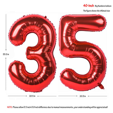 40 In Red Number Balloons Helium Foil Mylar Balloon Birthday Party Banquet Decoration Digital 35