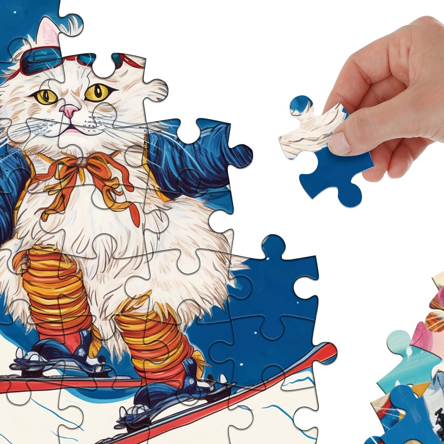 Cat Puzzles For Adults 1000 Pieces And Up, Pickforu Funny Puzzles Collection Kitten Skiing Poster, Vintage Animal Puzzle For Cat Lover