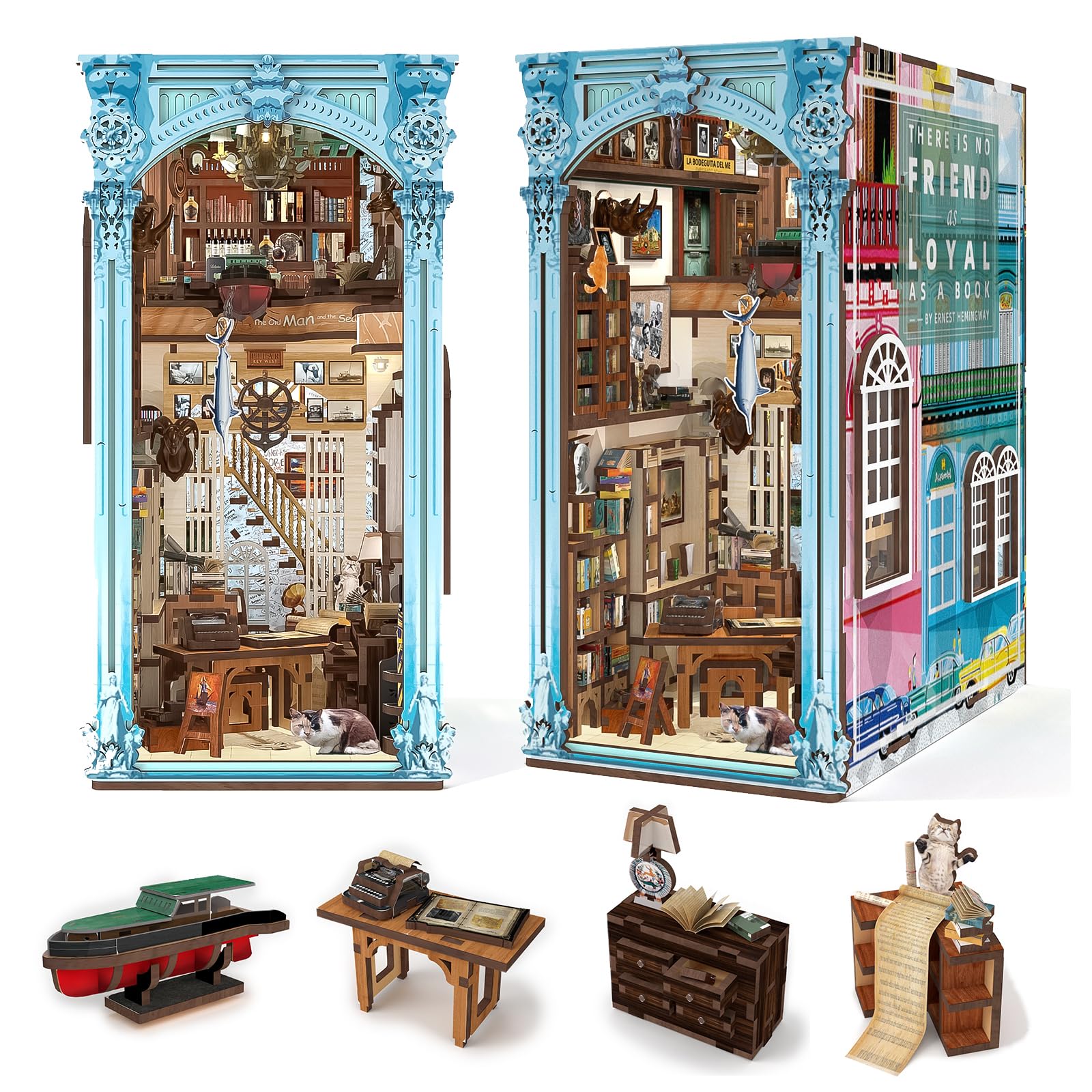 Minicity Book Nook Kit, Diy Miniature Dollhouse Booknook Kit, 3D Wooden Puzzle Bookend Bookshelf Insert Decor With Led Light For