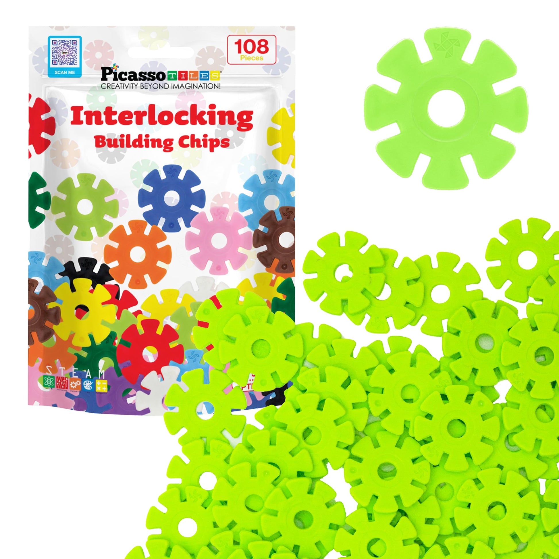 Picassotiles Building Chips Interlocking Disc Construction Blocks In Light Green Color Stem Learning Early Education Toy Enginee