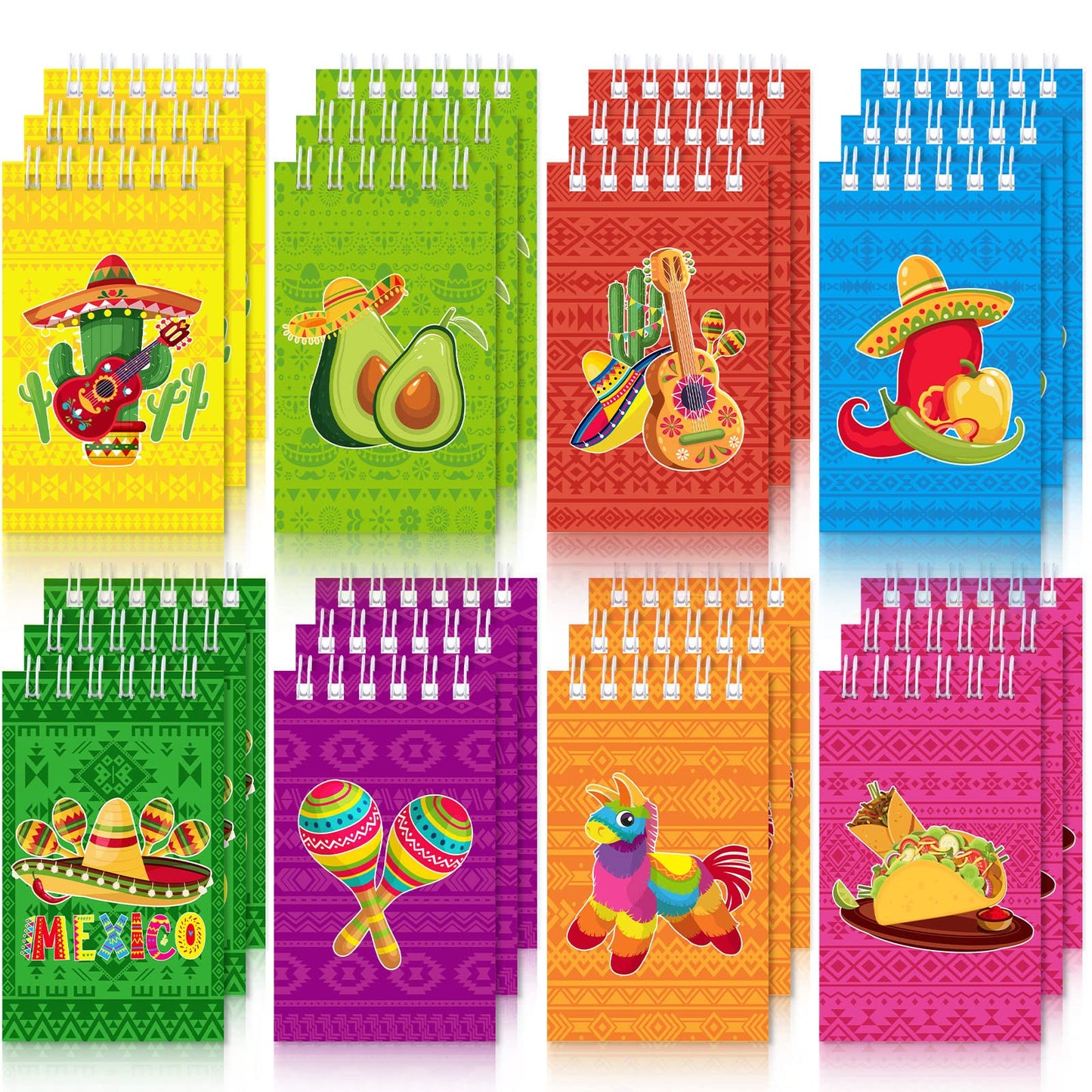 24 Pieces Small Mexican Spiral Notepads Mexican Memo Pads Cinco De Mayo Fiesta Notepads Mini Fiesta Theme Spiral Notebooks for M