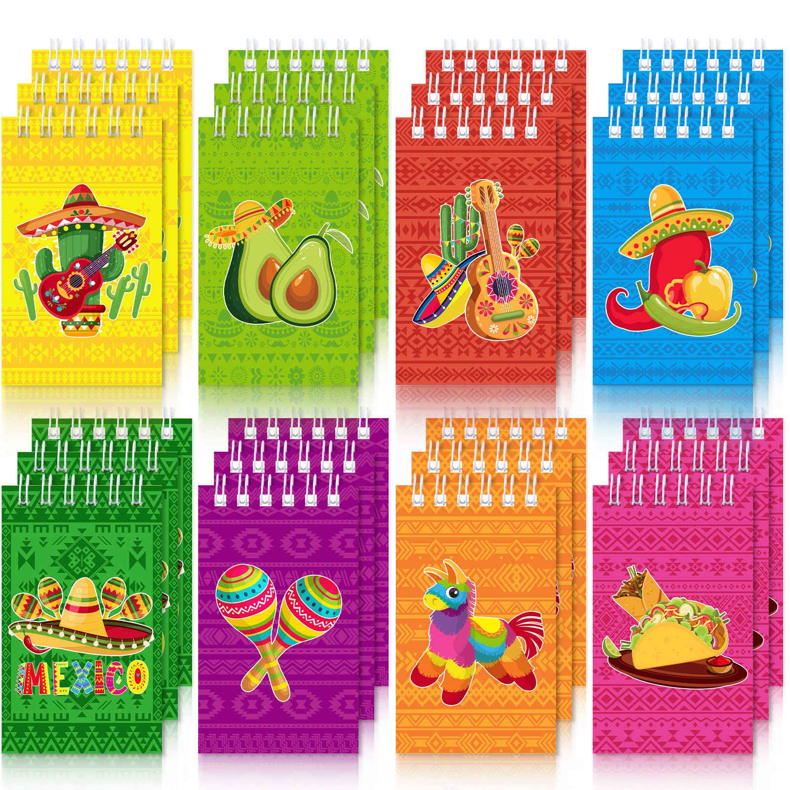 24 Pieces Small Mexican Spiral Notepads Mexican Memo Pads Cinco De Mayo Fiesta Notepads Mini Fiesta Theme Spiral Notebooks for M