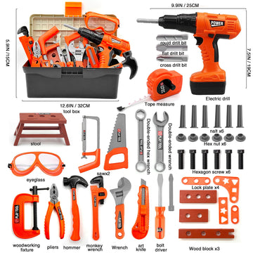 HYRENEE Kids Tool Set - 48 Piece Toddler Tool Set with Electronic Toy Drill& Tool Box,Pretend Play Kids Toys,Construction Kits T