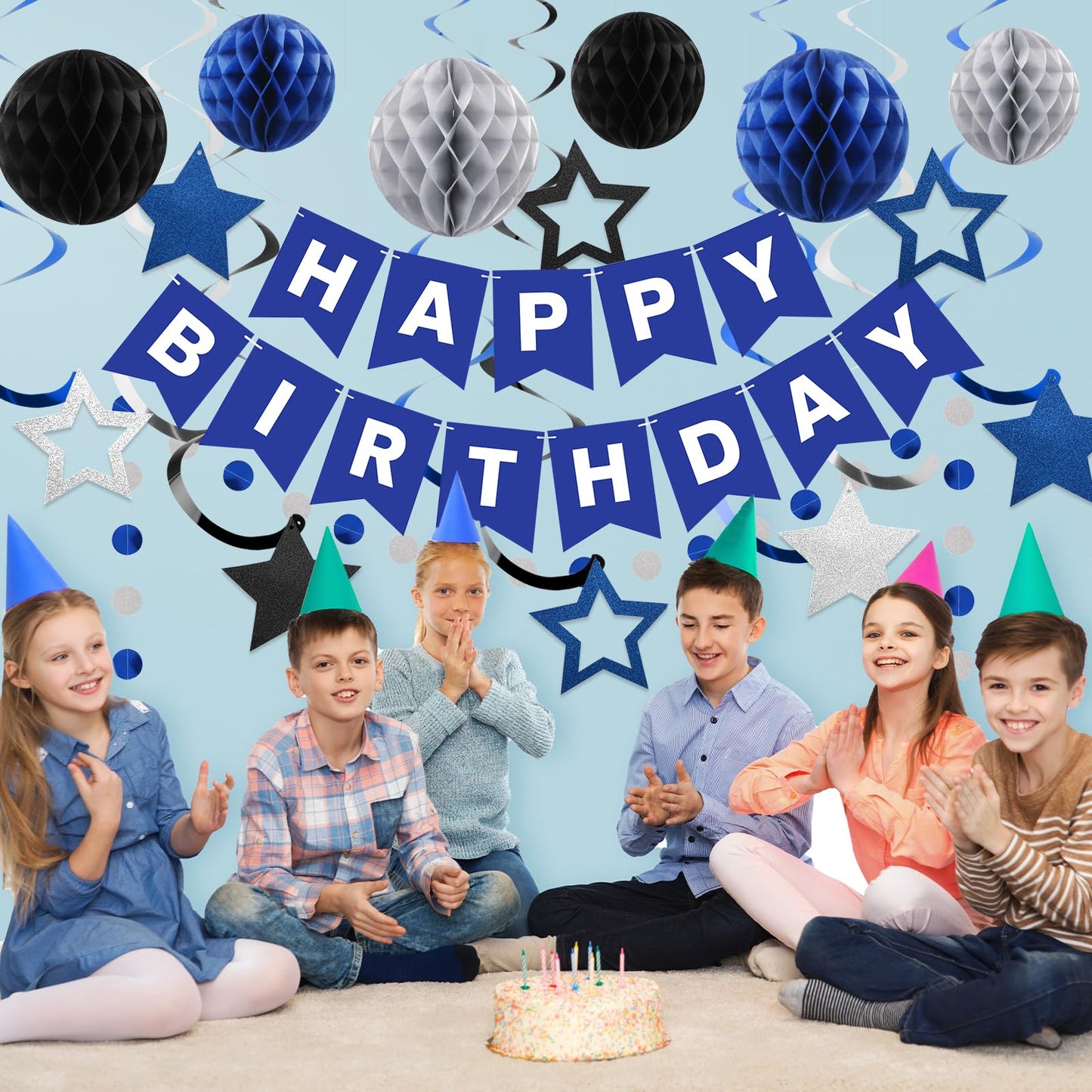 meowtastic Birthday Decorations, Happy Birthday Banner with Honeycomb Balls, Star Hanging Swirl Streamer, Circle Dot Garland, Ha