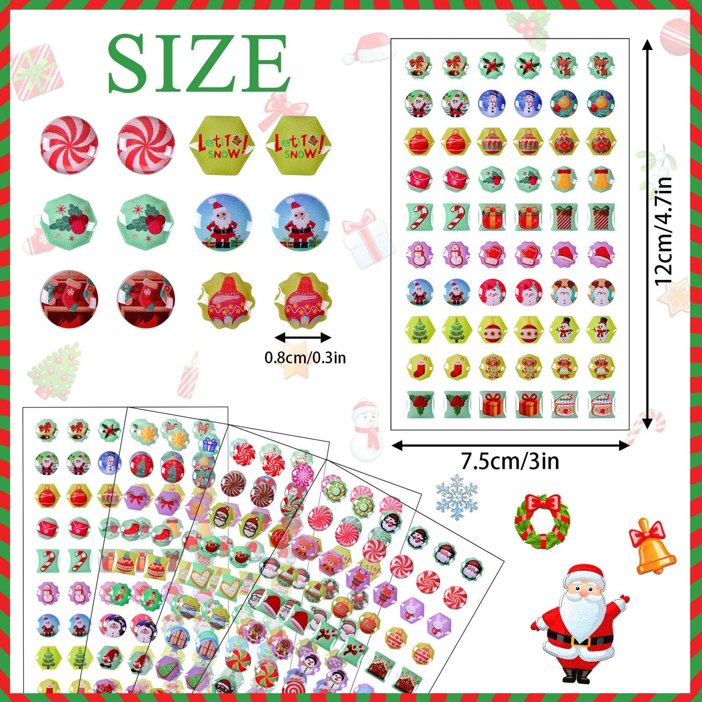 Augsun Christmas Stickers Earrings,240 Pieces Stick On Earring Christmas Stickers For Girls 3D Glitter Gems Stickers Self-Adhesi