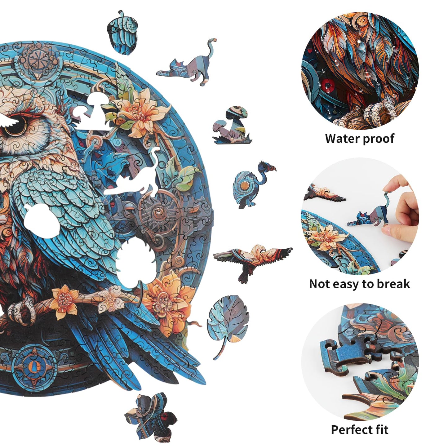 Woodemon Wise Owl Wooden Jigsaw Puzzles for Adults and Kids - Unique Shaped Animal Wood Puzzle, Birthday Gifts, Family Games (XL