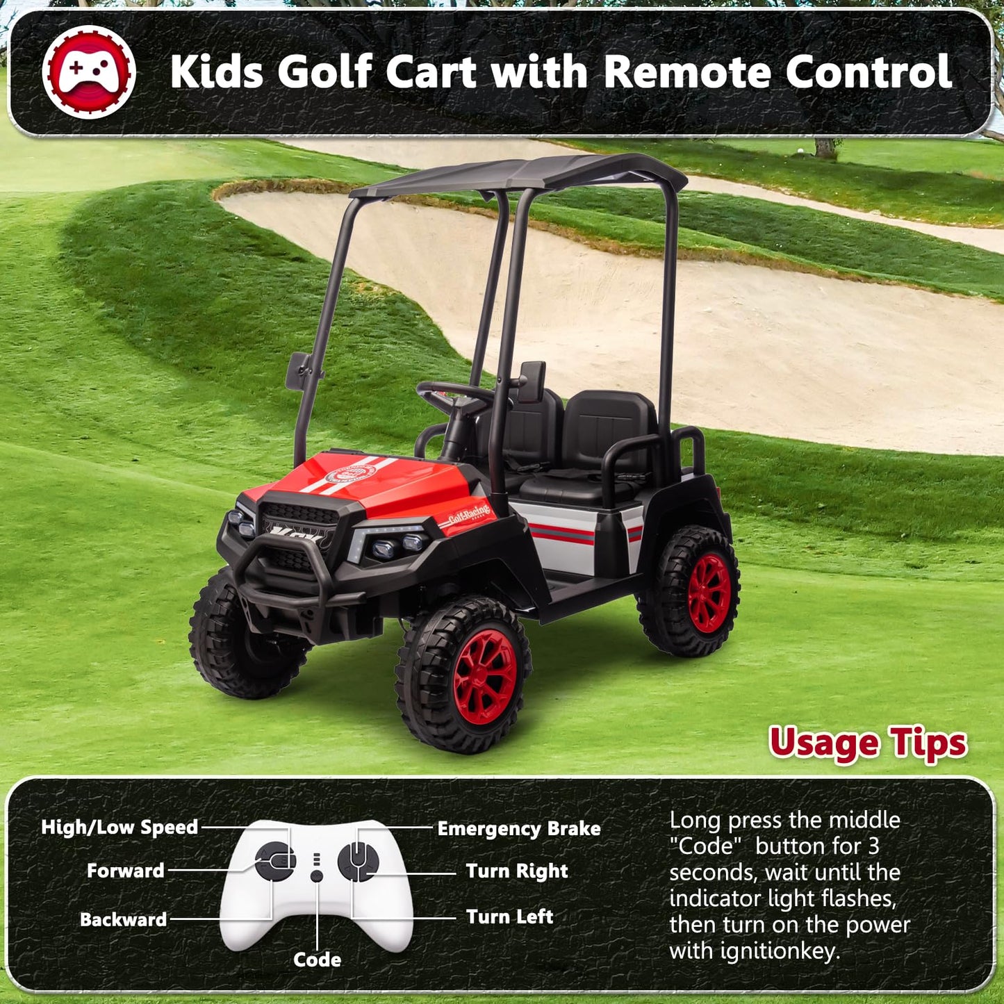 Karbost 24V 7Ah Ride On Car With Parent Remote Control, 4 Seater Kids Ride On Golf Cart With Plastic Roof, 4Wd Ride On Toys With
