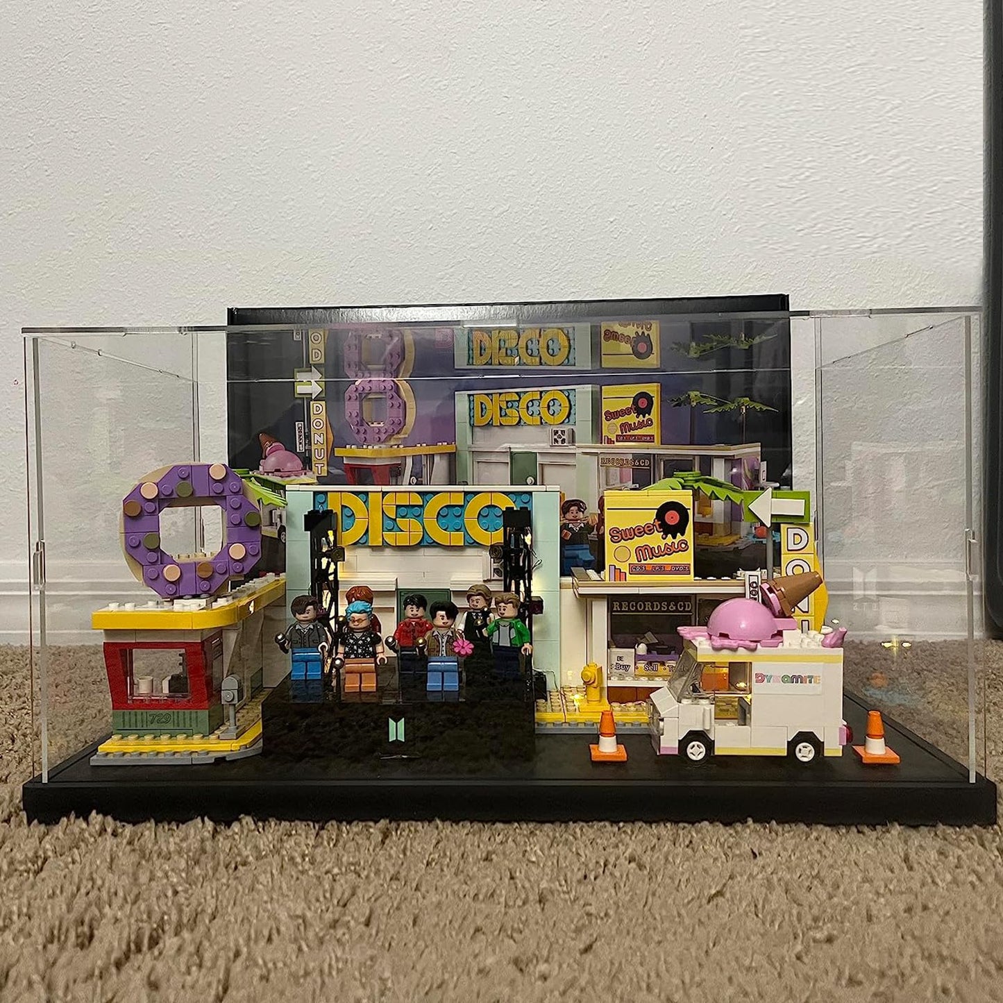 Thickened Clear Acrylic Display Case For Bts Lego 21339 Collectibles, Assemble Box Dustproof Protection With Black Wood-Plastic