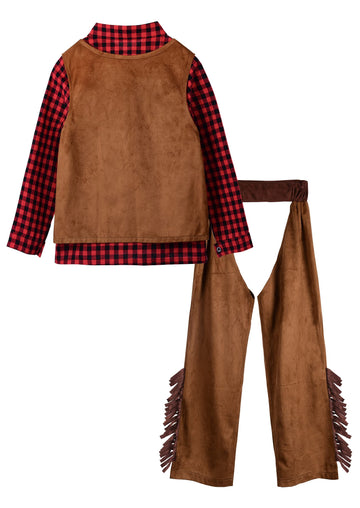 Relibeauty Kids Cowboy Costume For Boys Cosplay Costumes Birthday Party Christmas Halloween Dress Up Gift For Kids 5 Sets,Red 4T-4/110